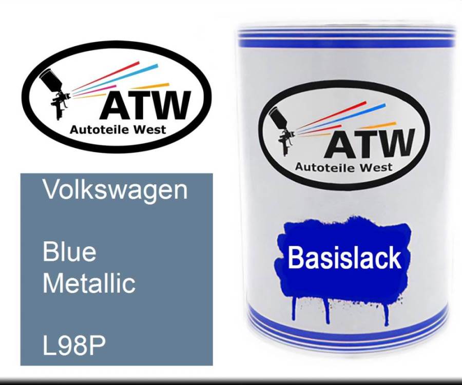 Volkswagen, Blue Metallic, L98P: 500ml Lackdose, von ATW Autoteile West.